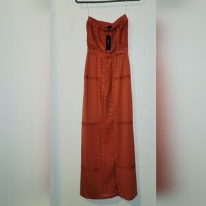 NWT Shinestar Strapless Orange Lace Dress Small